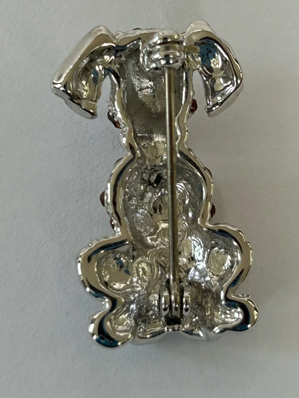 Sterling Silver Women's Dog Pin with Amber Brown Crystal Accents